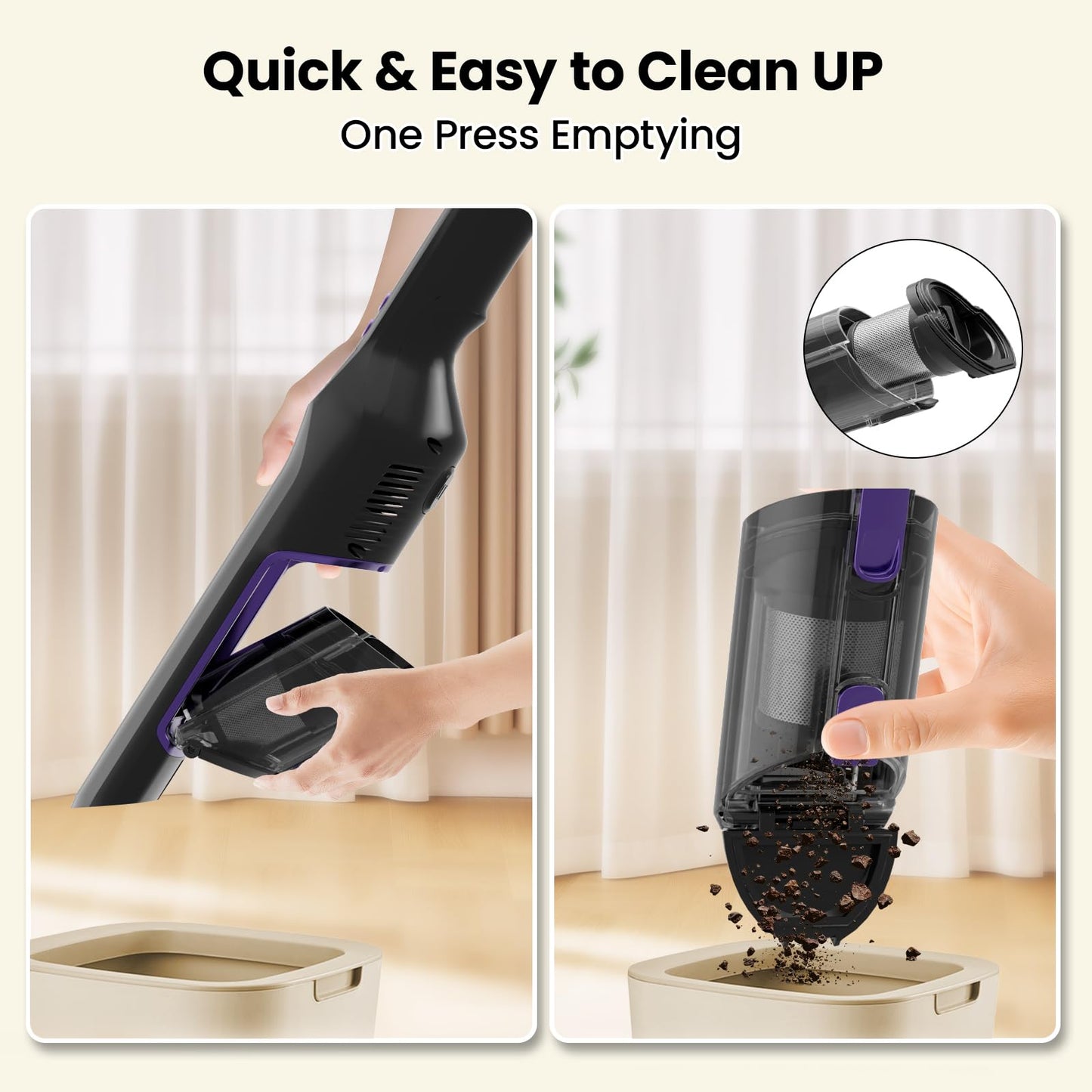 Sweepcent Handheld Vacuum Cordless, 24Kpa Car Vacuum with Brushless Motor, Charging Dock, Rechargeable, 1.5lbs Portable Handheld Vacuum with 2-Speed for Home/Car/Pet (Purple)