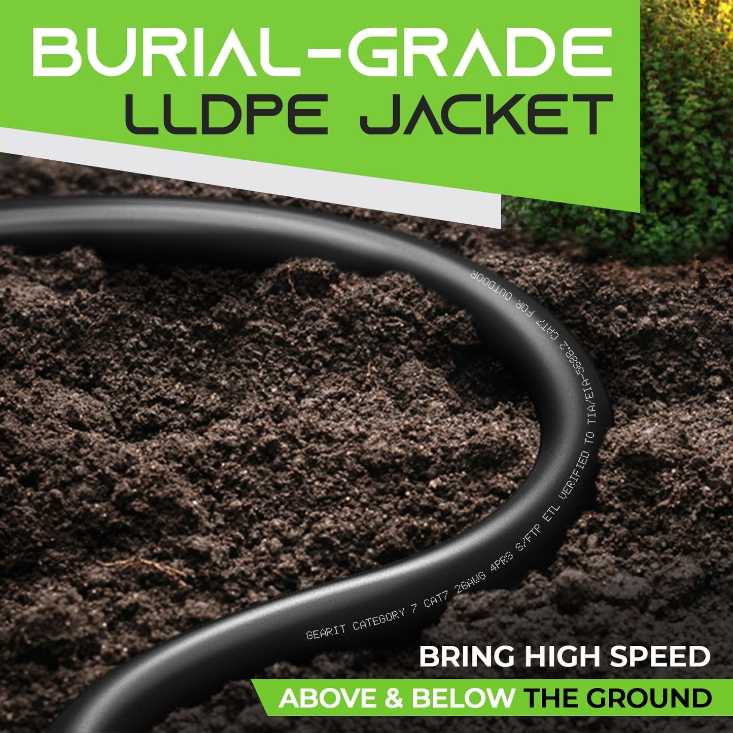GEARit Cat7 Outdoor Ethernet Cable (150ft) SFTP Shielded Foil Twisted Pair, Pure Copper, LLDPE, Waterproof, Direct Burial, In-Ground, UV Resistant, POE, Network, LAN, Internet, Cat 7-150 Feet