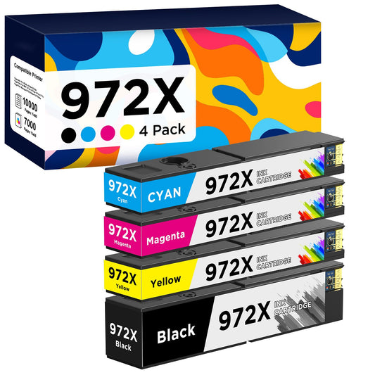 972X Ink Cartridges High Yield Compatible Replacement for HP 972X 972A 972 use with HP Pagewide Pro 477dw 577dw 477dn 452dn 552dn 552dw P55250dw Printer (Black, Cyan, Magenta, Yellow, 4 Pack)
