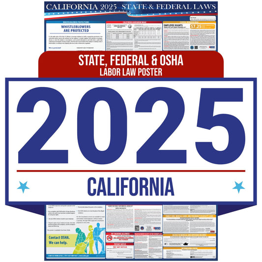 2025 California State and Federal Labor Law Poster - English Version- OSHA Workplace Compliant - Mandatory Regulations Posting for Employees - All-In-One Required Compliance Posting 16" x 40" Laminated (English)