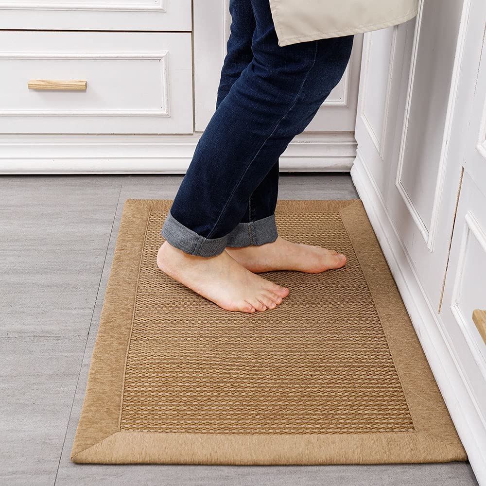 LUFEIJIASHI Large Kitchen Rugs and mats Non Slip Washable Kitchen Runner Rug Absorbent Farmhouse Style Kitchen Floor mats for in Front of Sink (Light Coffee, 20X70)