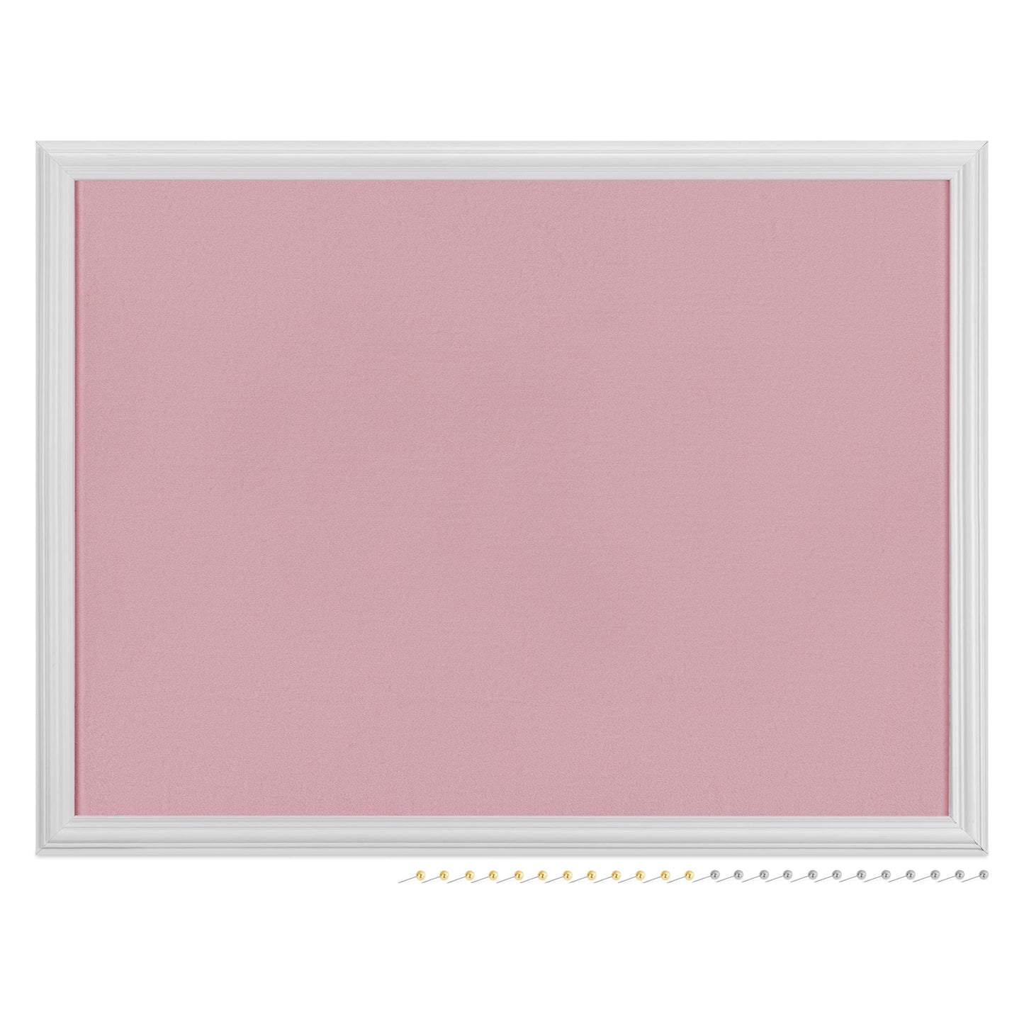 Navaris Framed Fabric Bulletin Board - 18 x 24 inches Plush Jewelry Organizer Pinboard for Wall - Memory Memo Pin Board - Rose with White Frame