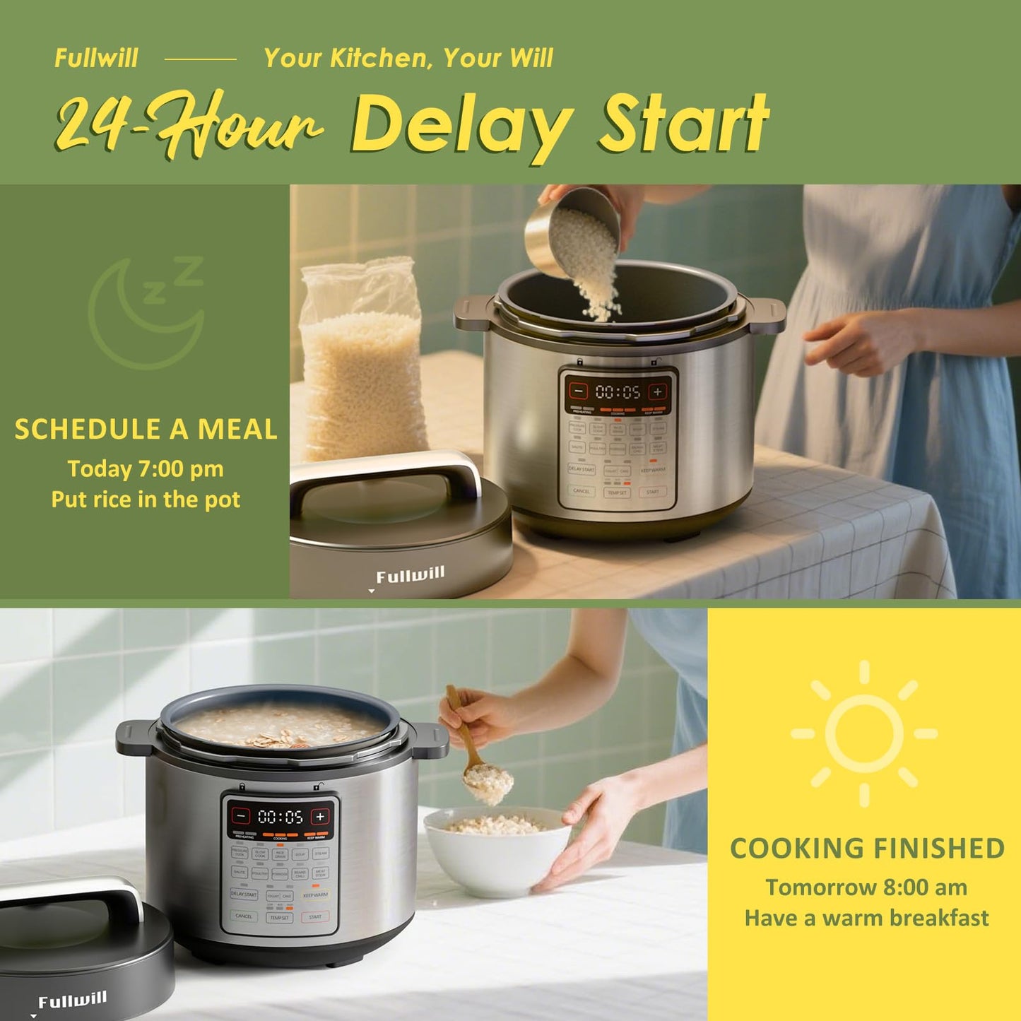 Fullwill 9-in-1 Electric Pressure Cooker, 12 Presets Instant Multi Cooker, Olla de Presion Nonstick Pot 6 Quarts Slow Cooker, Rice Cooker, Steamer, Sauté, Yogurt Maker, Warmer