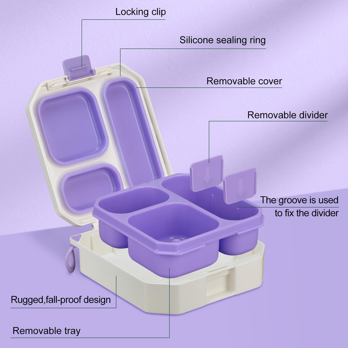 wiwens Bento Lunch Box for Kids with 12oz Soup Thermo Leak-Proof Lunch Food Container with 5 Compartment Thermo Hot Food Jar and Insulated Lunch Bag for Kid Toddler Girls Boys to School