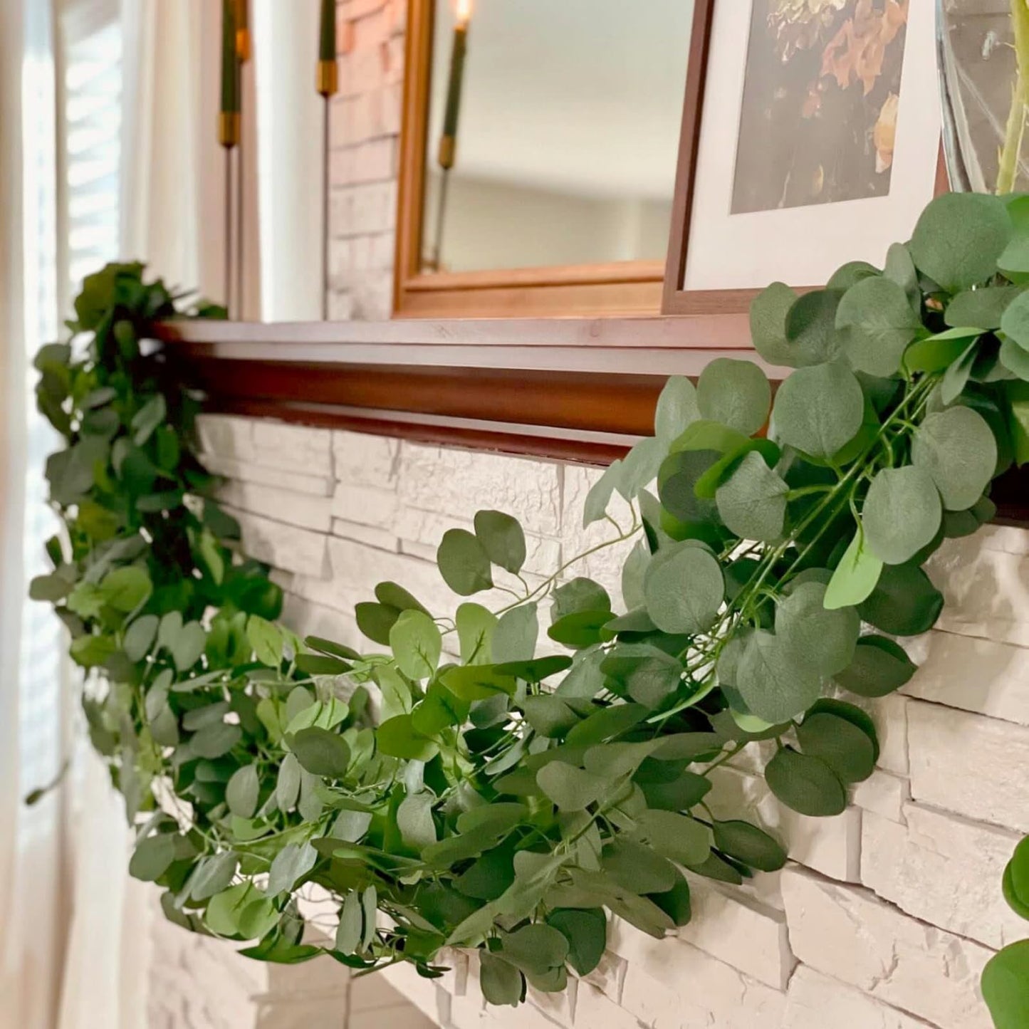 CQURE 36Pcs Eucalyptus Garland,Artificial Eucalyptus Leaves Table Greenery Garland Wreath Vines for Wedding Party Table Fireplace Bedroom Wall Decor