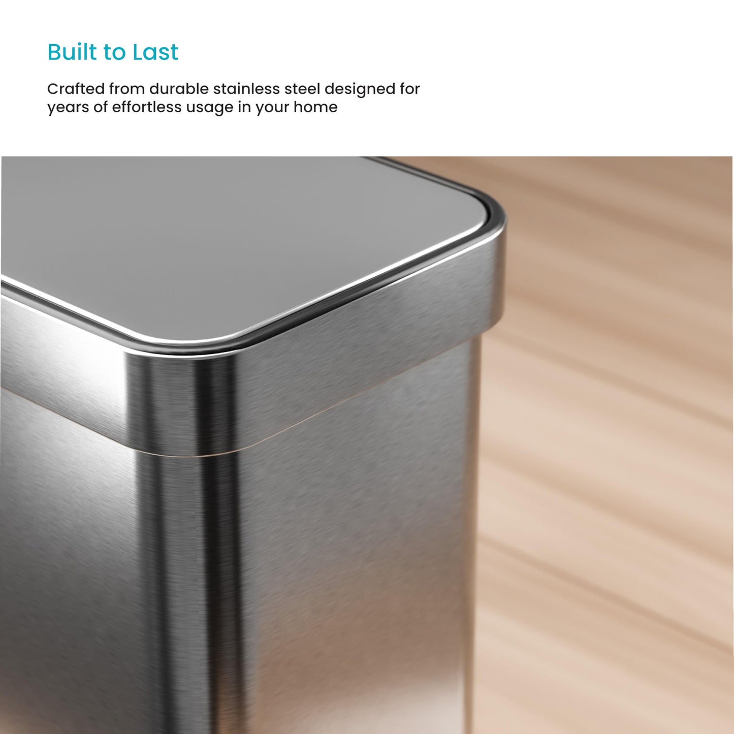 Home Zone Living 3 Gallon Small Trash Can with a Lid and Step Pedal, CleanAura, Odor Control, Stainless Steel with Slim Design for Home and Office, Silver, 10 Liters