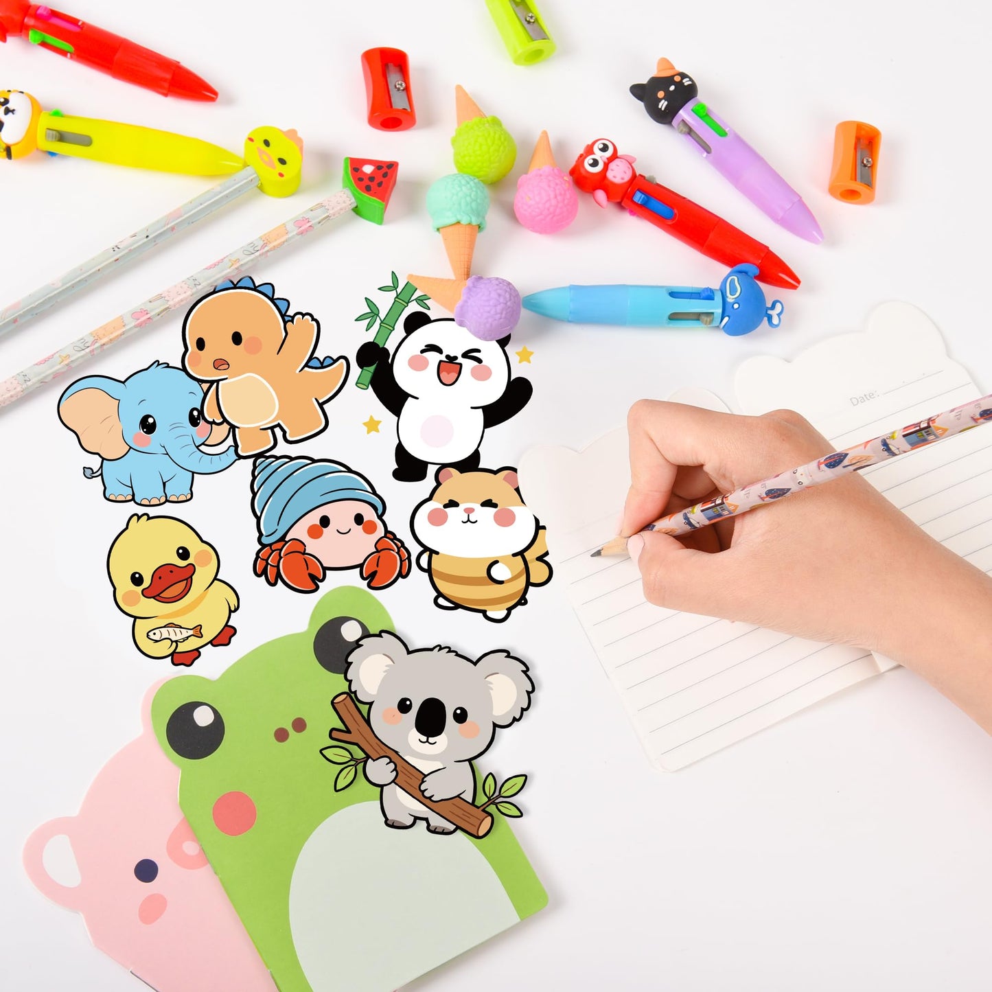 LiYiQ 24 Set 247-Piece Stationery Set for Student Rewards, Pencil Erasers Notebook Stickers for Classroom Party Goodie Bags and Prizes