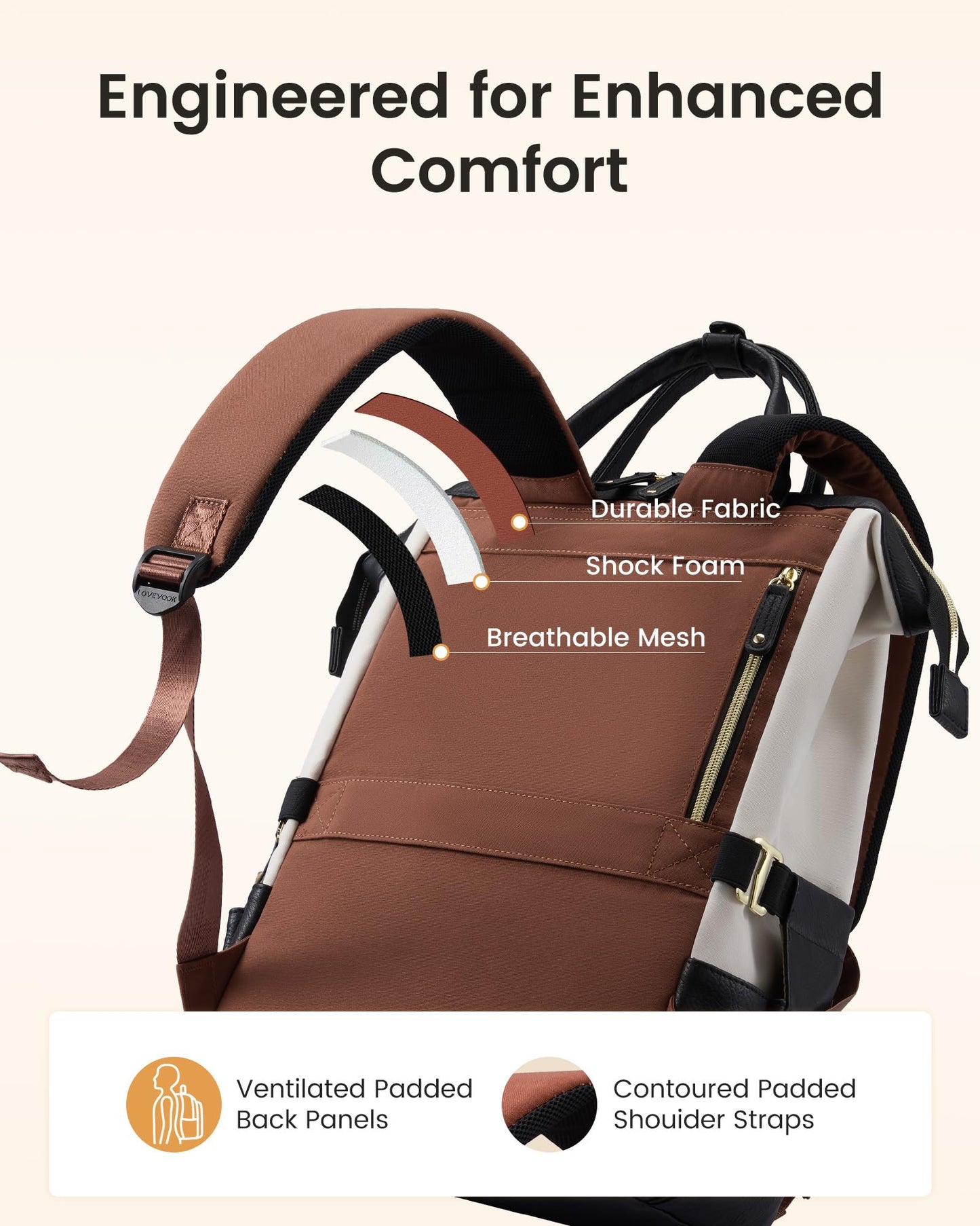 LOVEVOOK Laptop Backpack for Women with Giant Tumbler Holder,17 inch Professional Nurse Teacher Backpack Computer Laptop Bag,Cute Waterproof Travel Backpack Purse Work College Bag, Beige-Black-Brown