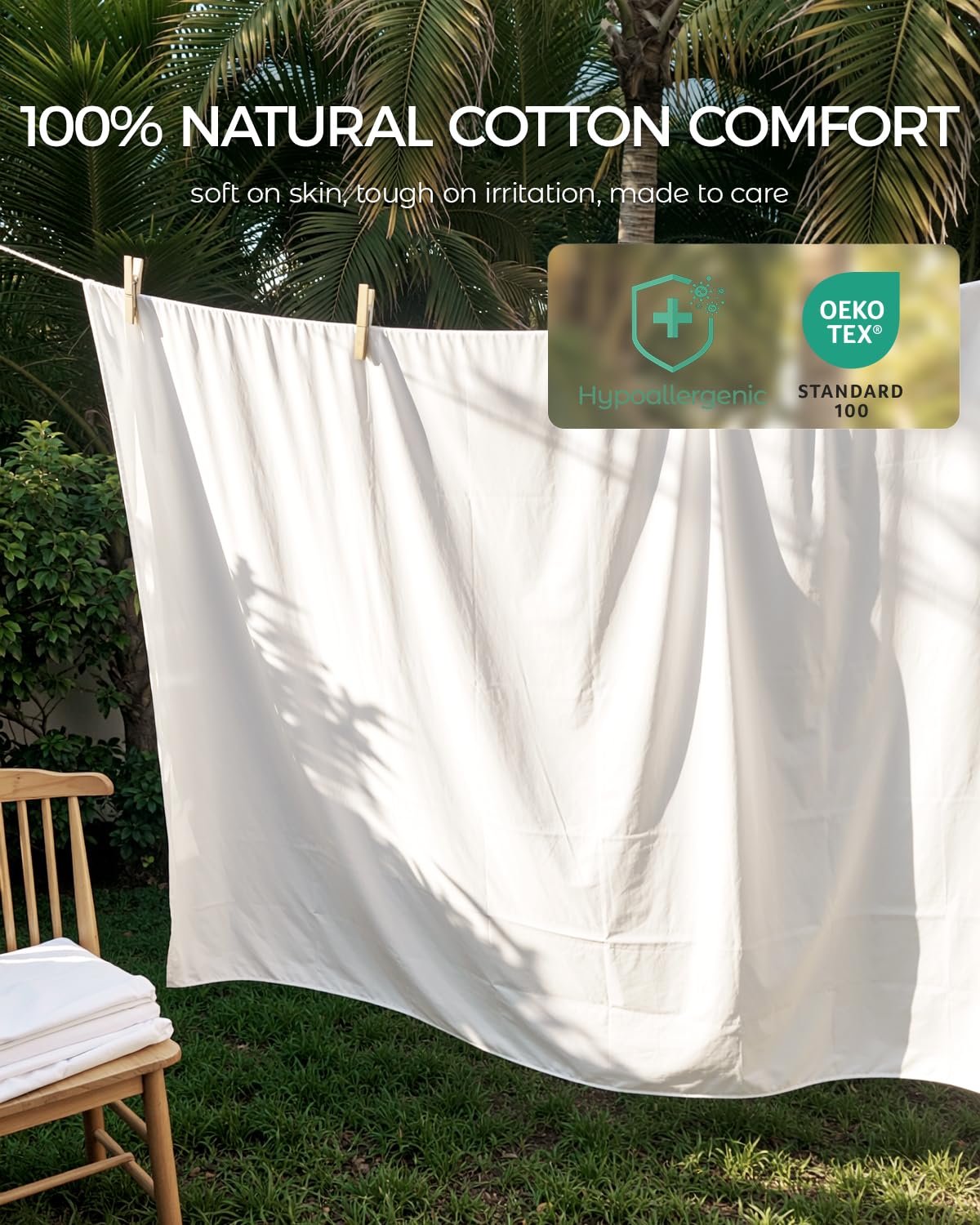 FAUNNA 100% Cotton Mattress Encasement, Zippered Bed Bug and Dust Mite Proof Mattress Protector, Hypoallergenic Antibacterial Protection, Noiseless Zipper Six-Sided Mattress Cover (Queen 16" Deep)