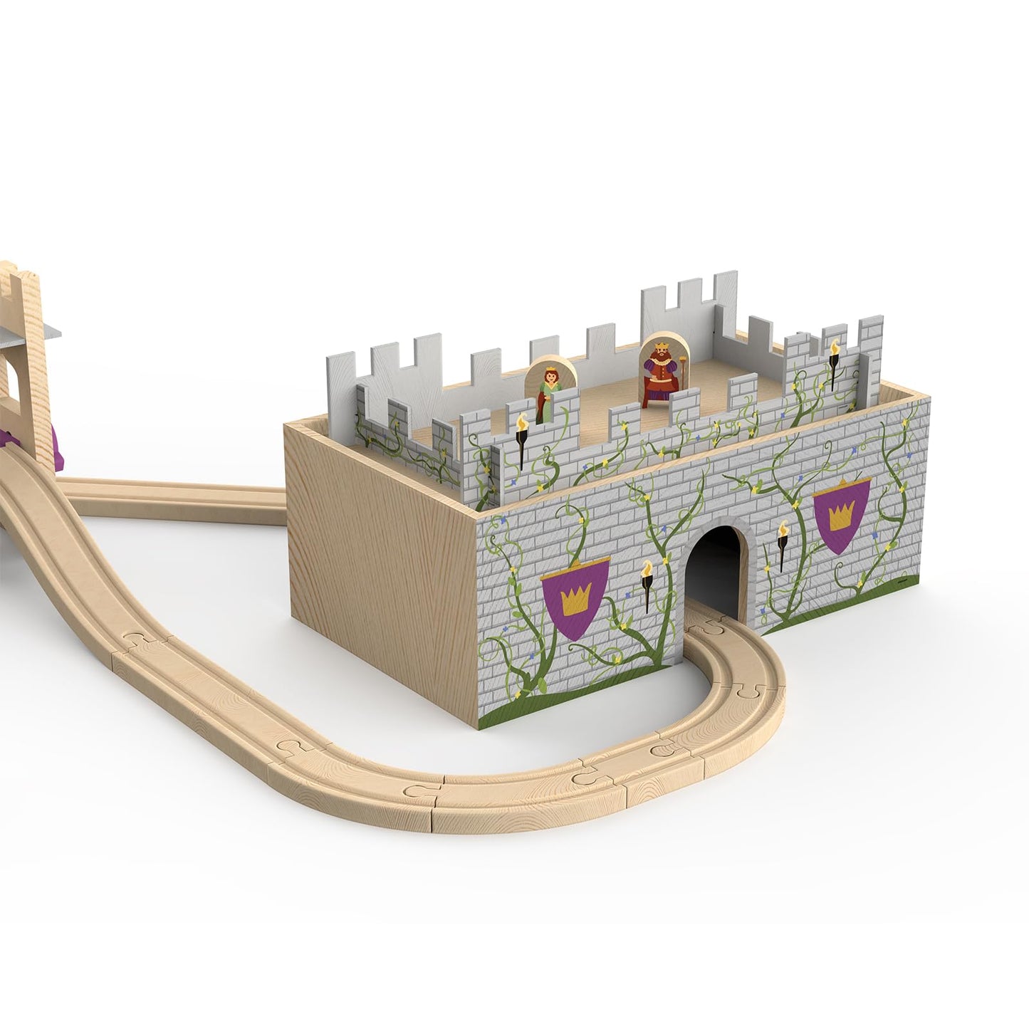 ORBRIUM 68 Pcs Fantasy Kingdom Adventure Wooden Train Set in Wooden Storage Box Unisex Children Toys Girls Boys 3 4 5 6 7 Years Compatible with Thomas, BRIO, Melissa and Doug, Imaginarium, IKEA