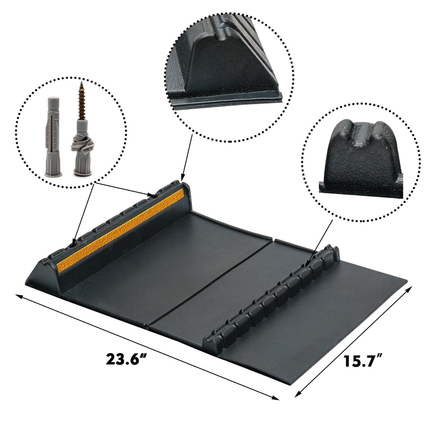 F COME Car Parking Guide Mat, Durable Self Adhesive Anti-Skid Rubber Parking Mat, Wheel Stopper, 2 Pack FoldingTire Guides for Cars, Trucks, 23.6''x15.7''x2.8'' Black with Reflective Strips