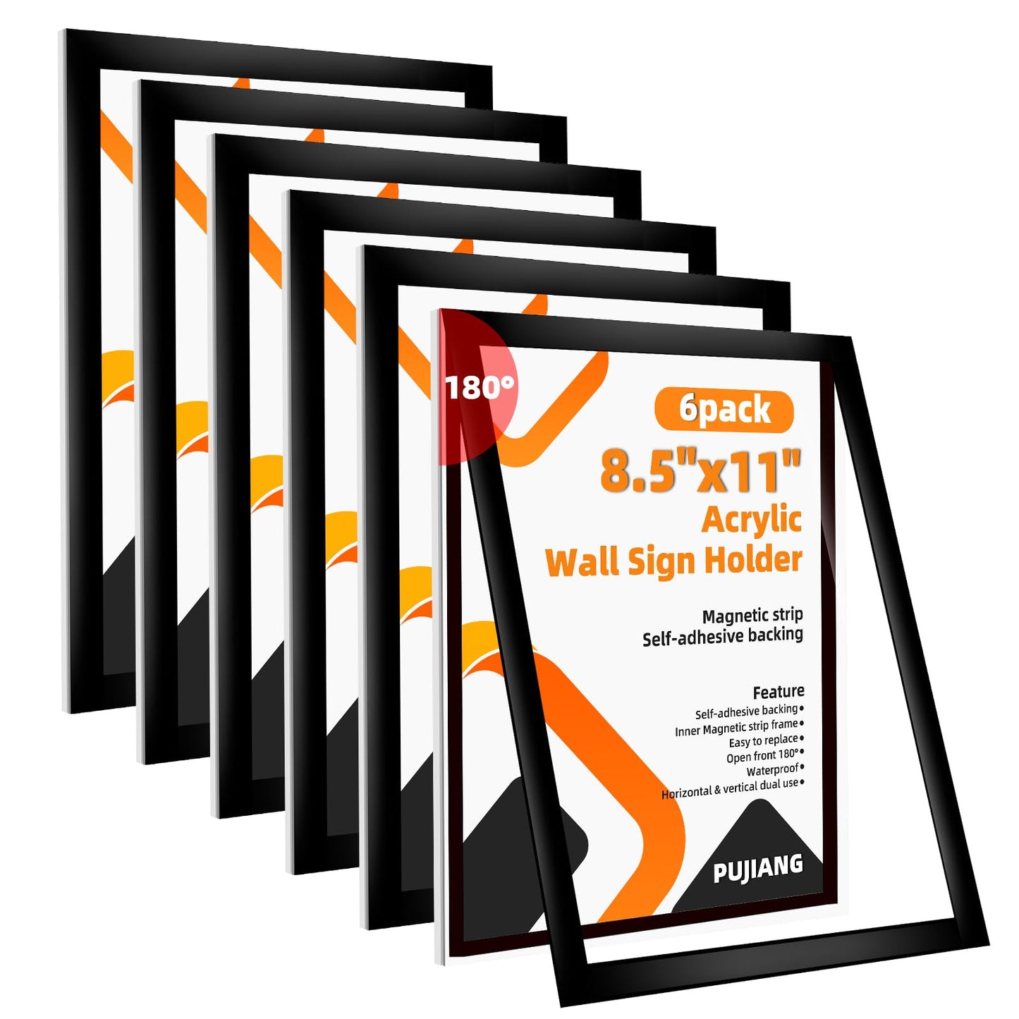 PUJIANG 6 Pack Acrylic Sign Holder 8.5x11 Wall Mount,Clear Wall Sign Holder with Tape,Horizontal & Vertical Display,Plastic Sign Holder for Wall Door Glass Window Fridge-No Drilling