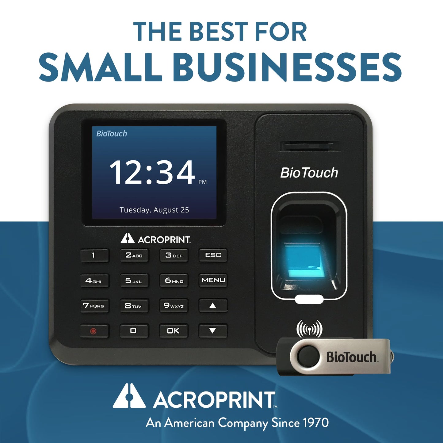 Acroprint BioTouch Self-Contained Automatic Biometric Fingerprint/Proximity Time Clock (No Monthly Fee)