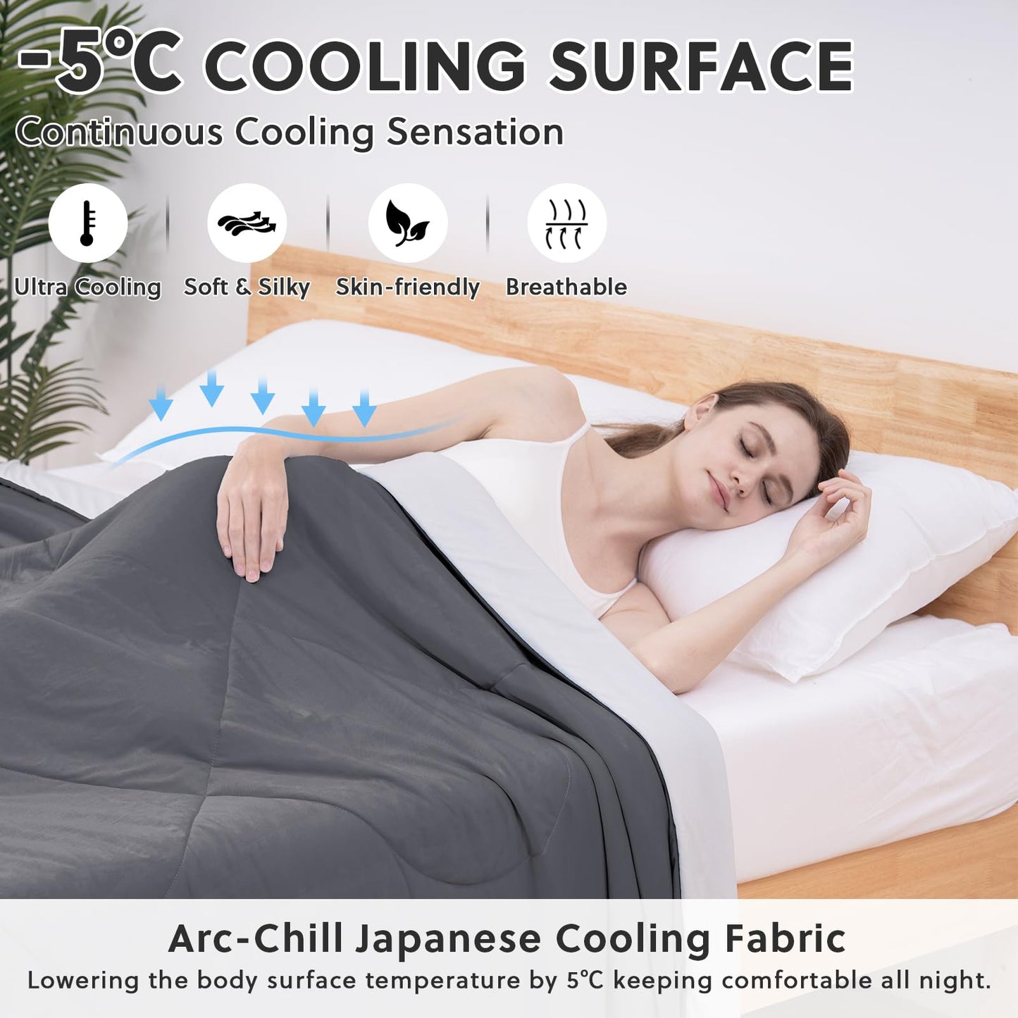 HOMFINE Cooling Comforter King Size, Grey Summer Cooling Blanket for Hot Sleepers and Night Sweats, Japanese Double-Sided Cold Tech Fabric Q-Max 0.45, Soft Breathable Silky Smooth Lightweight
