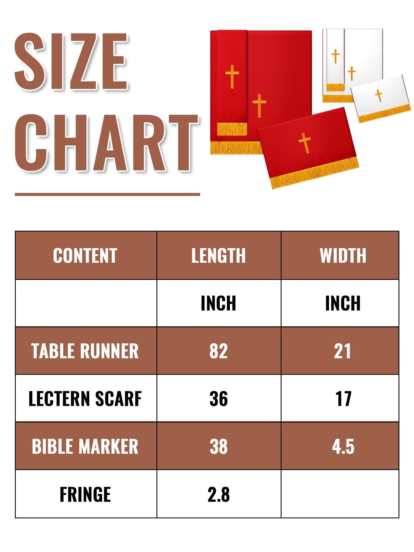 Cutecrop Set of 3 Reversible Parament Set Clergy Table Runner Bookmark Pulpit Scarf with Gold Cross Church Pulpit Accessories (Red and White)