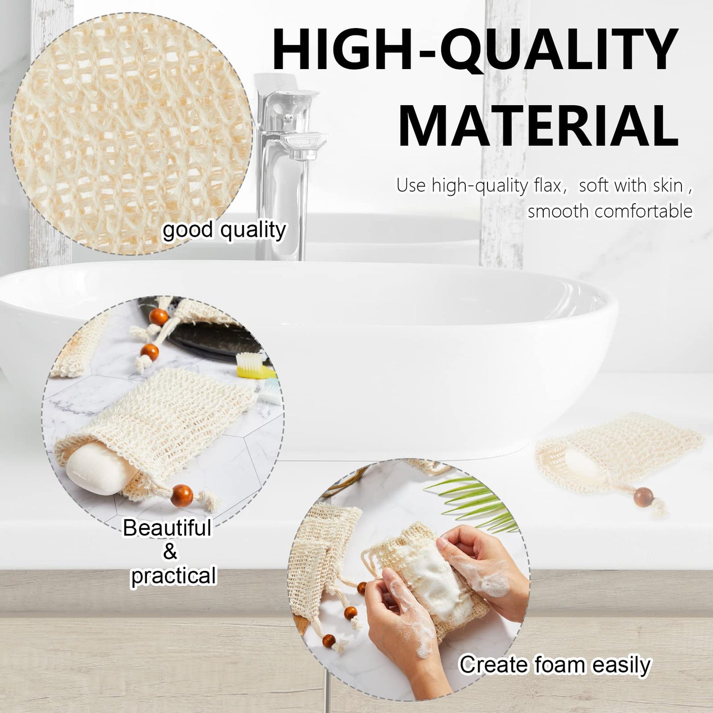 Cunhill 80 Pack Sisal Soap Saver Bag Exfoliating Soap Pouch with Drawstring Bar, Wooden Bead Foaming and Drying Exfoliating Net for Bath and Shower