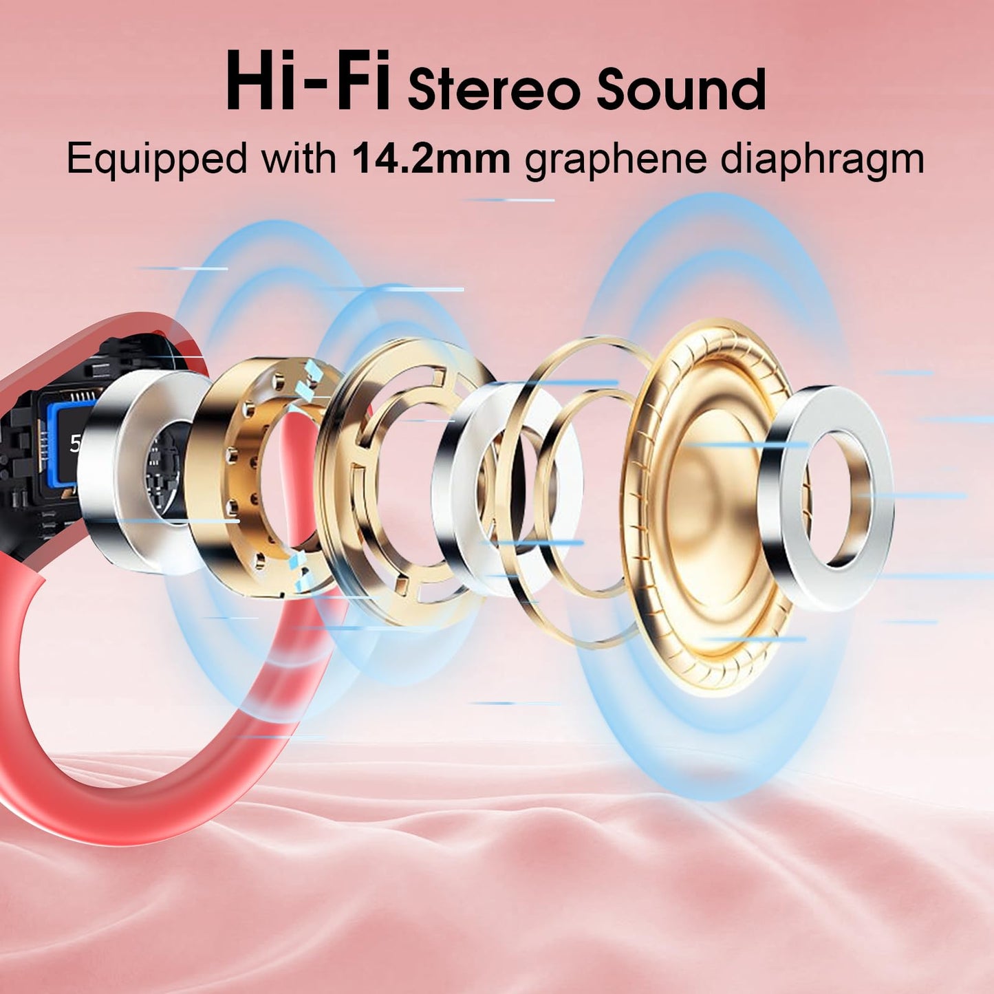 Aptkdoe Wireless Earbuds 75hrs Bluetooth 5.4 Headphone Sport, 2025 Bluetooth Earbuds Stereo Deep Bass Over Ear Bud with Earhooks, ENC Noise Cancelling Mic, IPX7 Waterproof Earphone, Red