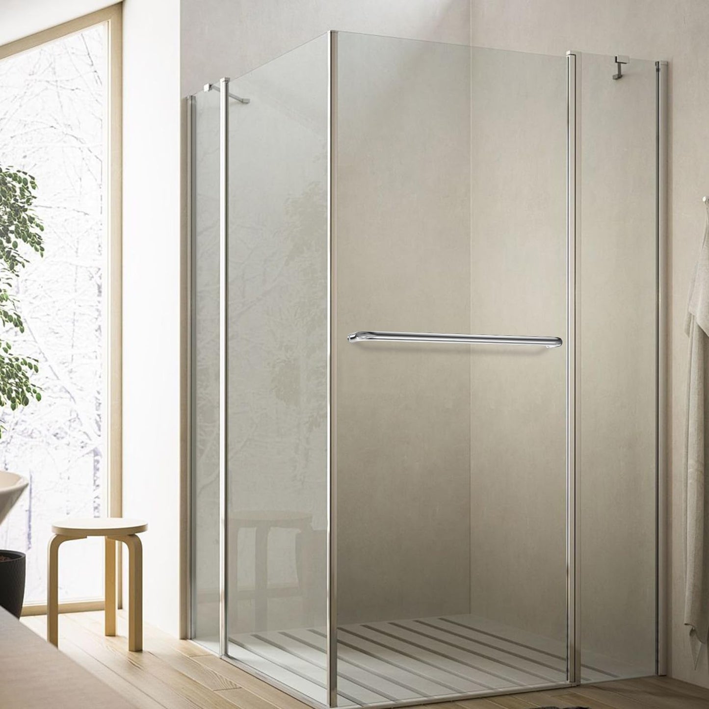Ranbo Glass Shower Door Towel Bar 24 Inch Stainless Steel Sliding Shower Door Handle Replacement with Polished Chrome Finish for Commercial and Residential Glass Doors