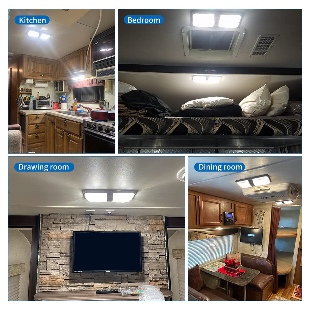 RVZONE 12V Led RV Ceiling 1100 Lumen Double Dome Light | RV Interior Lighting Fixture with ON/Off Switch for RV Trailer Camper Truck Van Boat Car (5 Pack Natural White 4000-4500K)