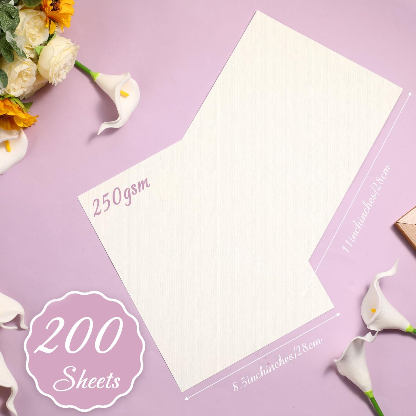 Geosar 200 Sheets Linen Cardstock Paper 8.5 x 11 Invitation Textured Card Stock Heavyweight 92lb 250gsm DIY Arts Holiday Making Printer Index Cards Postcards Blank Note Greeting(Cream)