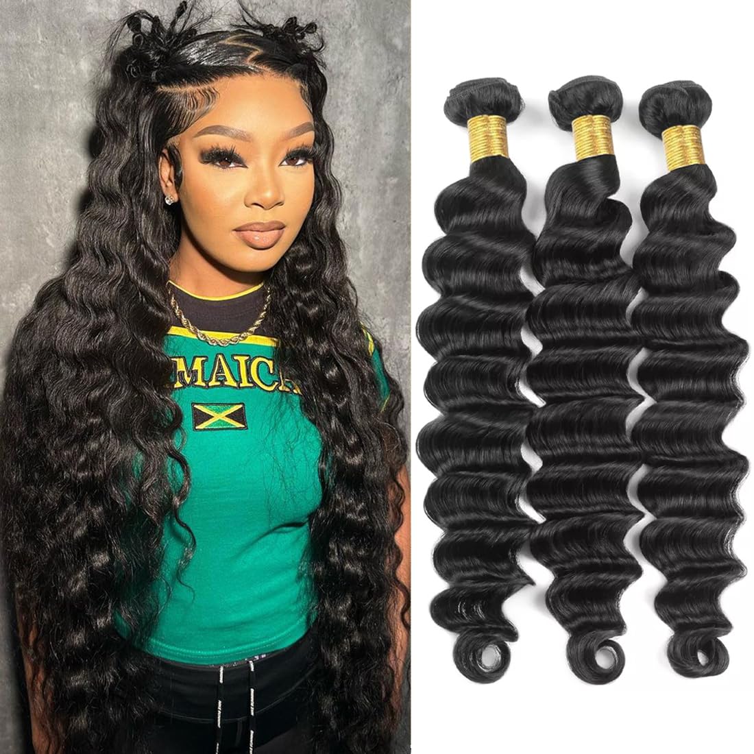 Taziza Loose Deep Wave Bundles Human Hair(14 16 18 Inch)10A Grade Brazilian Loose Deep Wave Human Hair Bundles 100% Unprocessed Virgin Hair Loose Wave Bundles for Black Women Natural Color