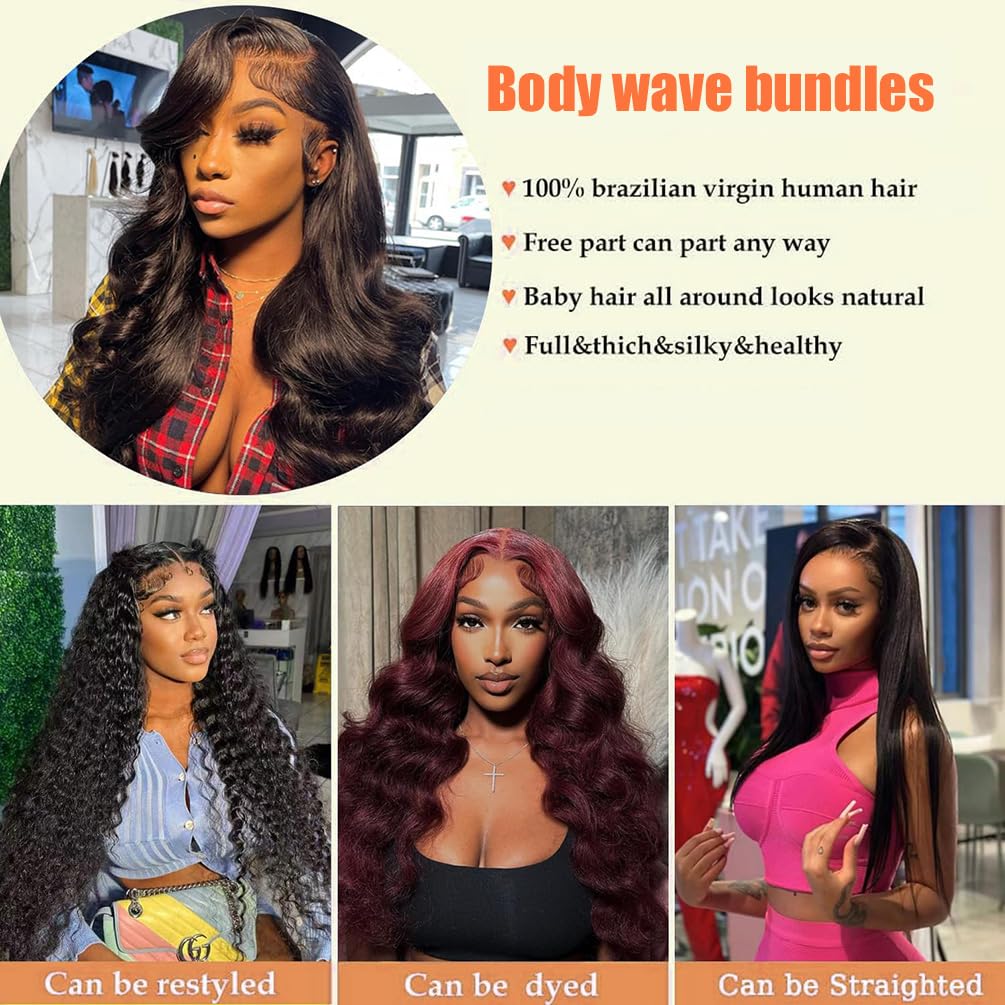 Human Hair Bundles Body Wave 4 Bundles （16 18 20 22) 12A Grade 100% Unprocessed Brazilian Virgin Human Hair Body Wave Bundles Double Weft Human Hair Extensions Natural Black Color