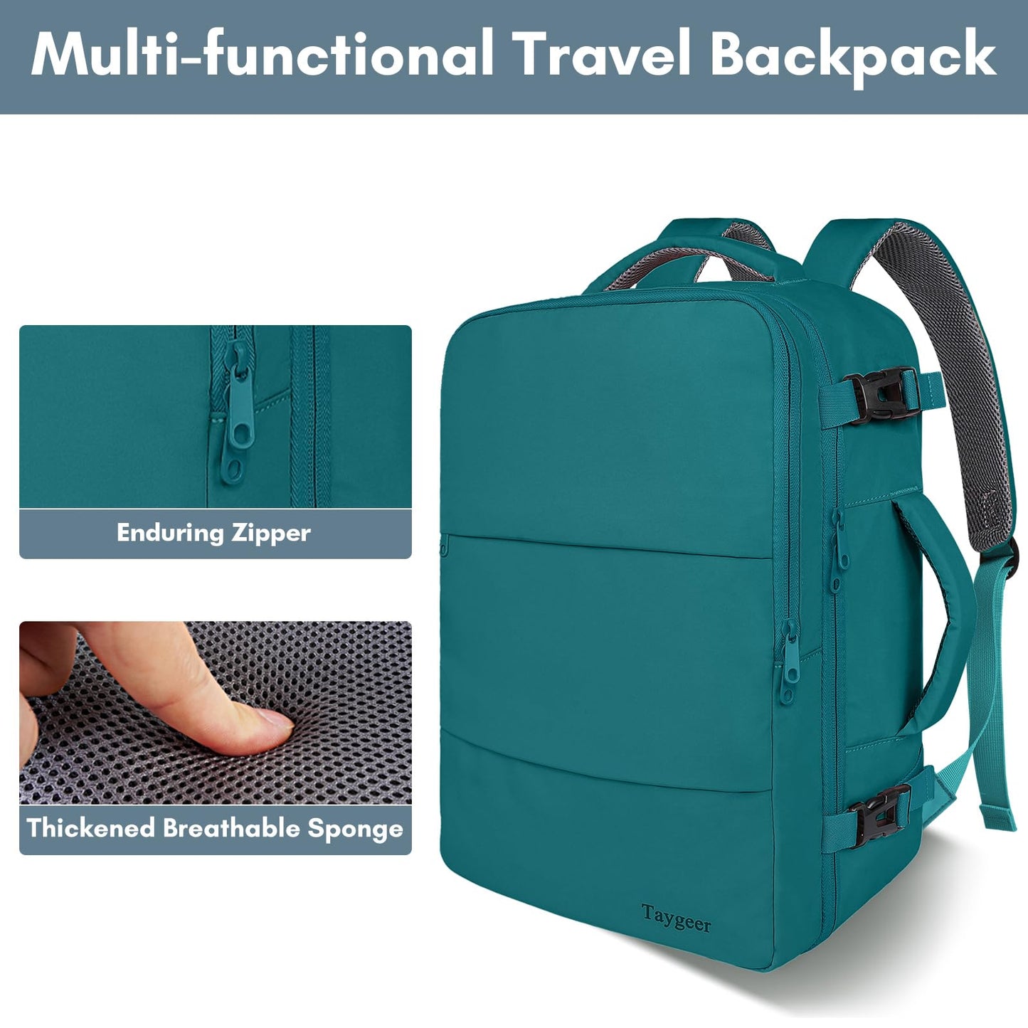 Taygeer Laptop Backpack, Airline Approved Carry On with 17.3 inch Laptop Compartment, TSA Friendly Backpack for Nursing Doctor Business Travel, Travel Daypack for Work Essentials, Peacock Blue