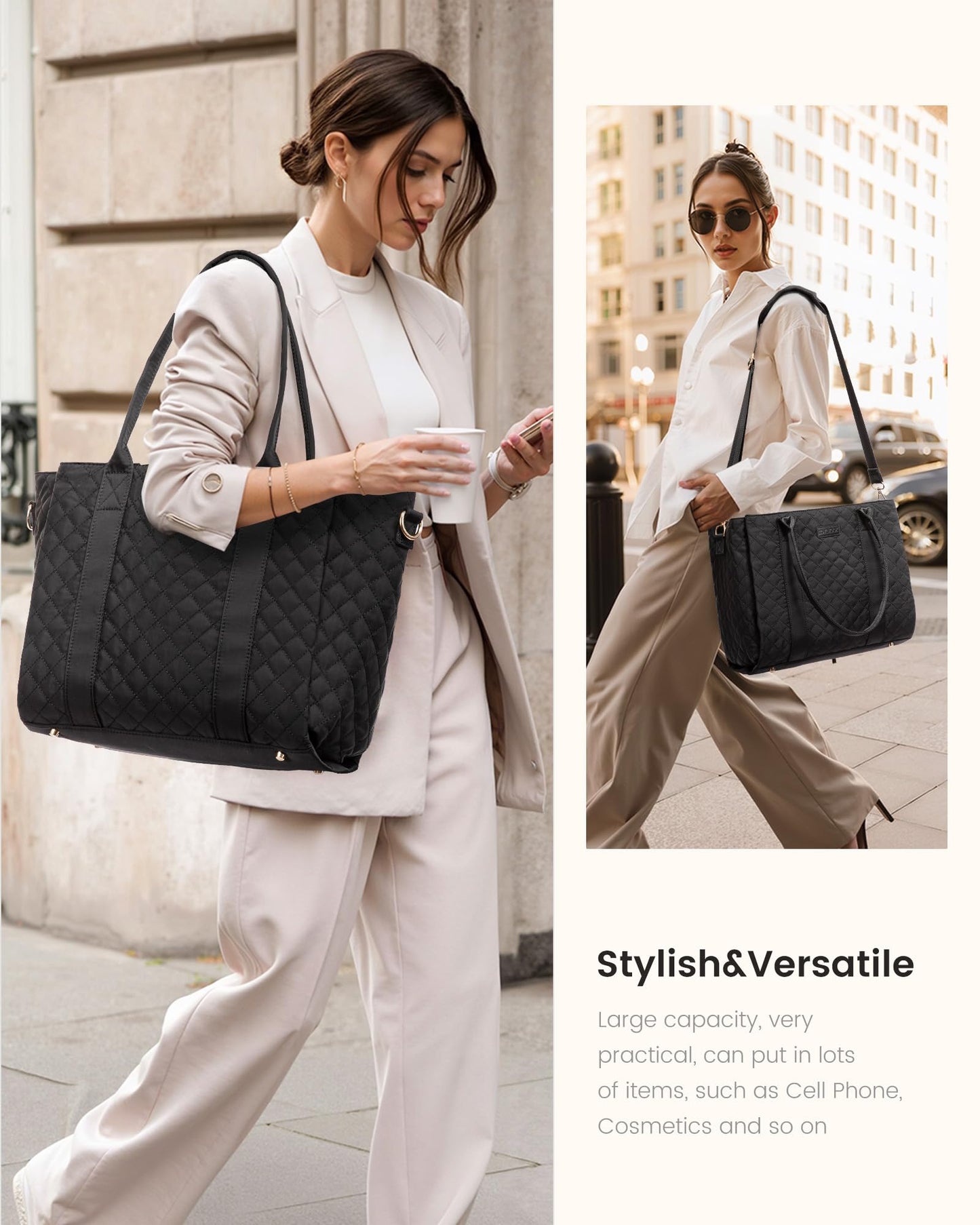 LOVEVOOK Teacher Tote Bag for Women, Quilted Work Tote Nurse Laptop Bag, Large Computer Shoulder Bags with Zipper for Travel