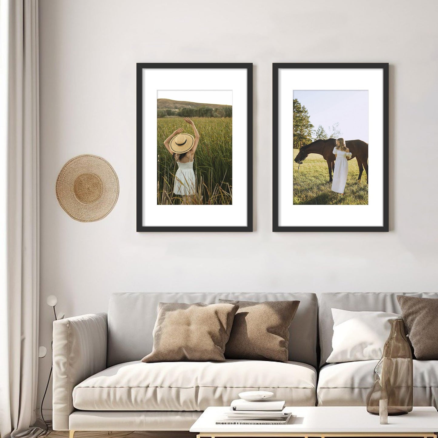 Abtgt 16x24 Frame Set of 3, Display Pictures 12x18 with Mat or 16 x 24 without Mat, Poster Frames for Vertical & Horizontal Wall Hanging Display, Black