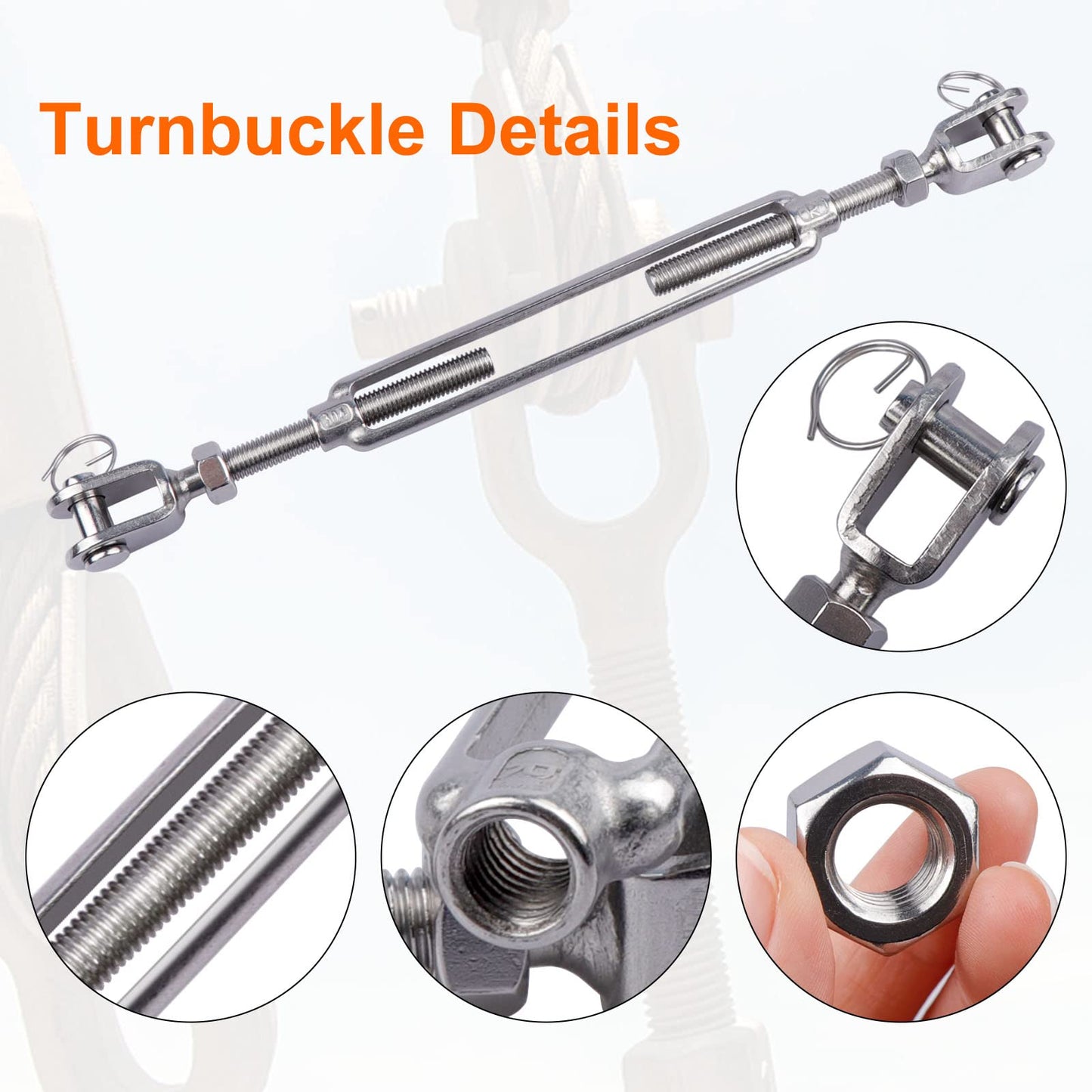 LordHardware Stainless Steel 1/2 x 6.5 Inch M12 Jaw and Jaw Turnbuckles for Tensioning Cable Rope Chain 2200 lbs Load (4P)