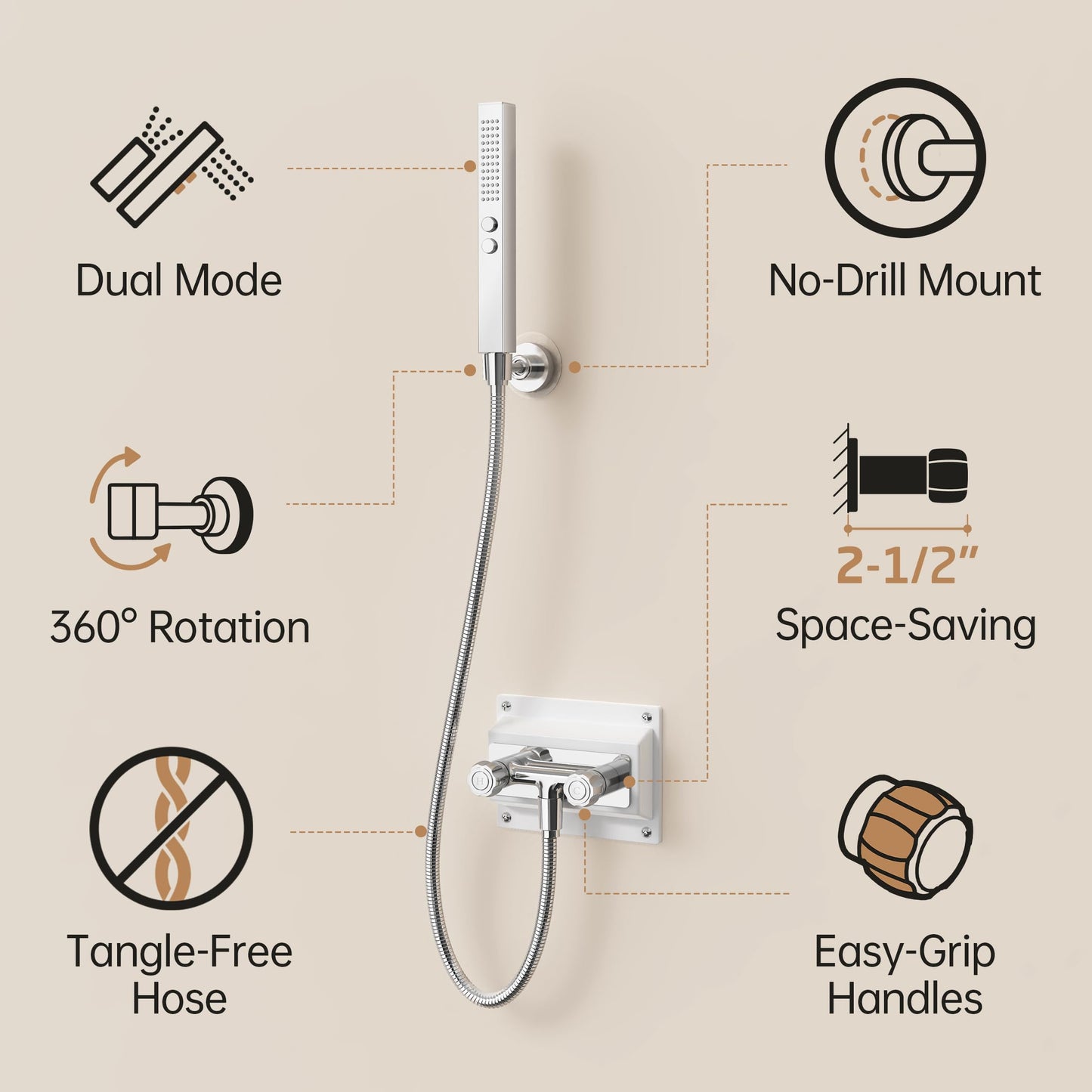 All Metal RV Shower Faucet with Hose and 2 Function Showerhead, KES No Leak Camper Shower Faucet Replacement, SUS 304 Handheld Holder Included, for RV, Travel Trailer, Motorhome, Chrome, XG6105-CH