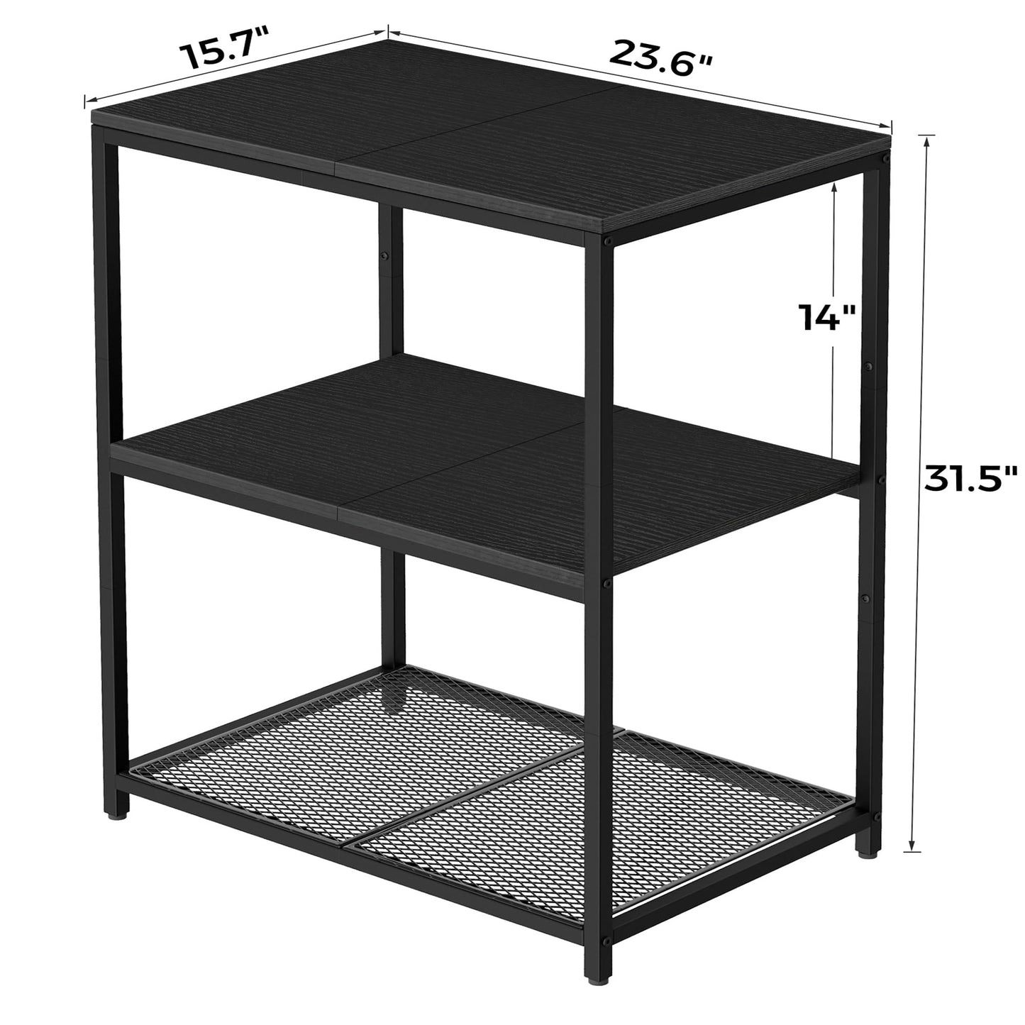 Homleke Kitchen Island with 3 Shelves, Kitchen Shelf with Large Workstation, Bakers Rack, Workbench, Metal Frame, Black