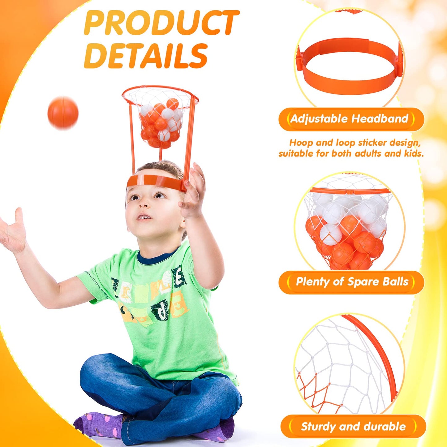 Head Hoop Basketball Party Game Set for Kid Adult Carnival Game Portable Adjustable Basket Net Headband with Balls for Birthday Carnival Office Indoor Outdoor Activity Fun Gift Back to School(33 Pcs)