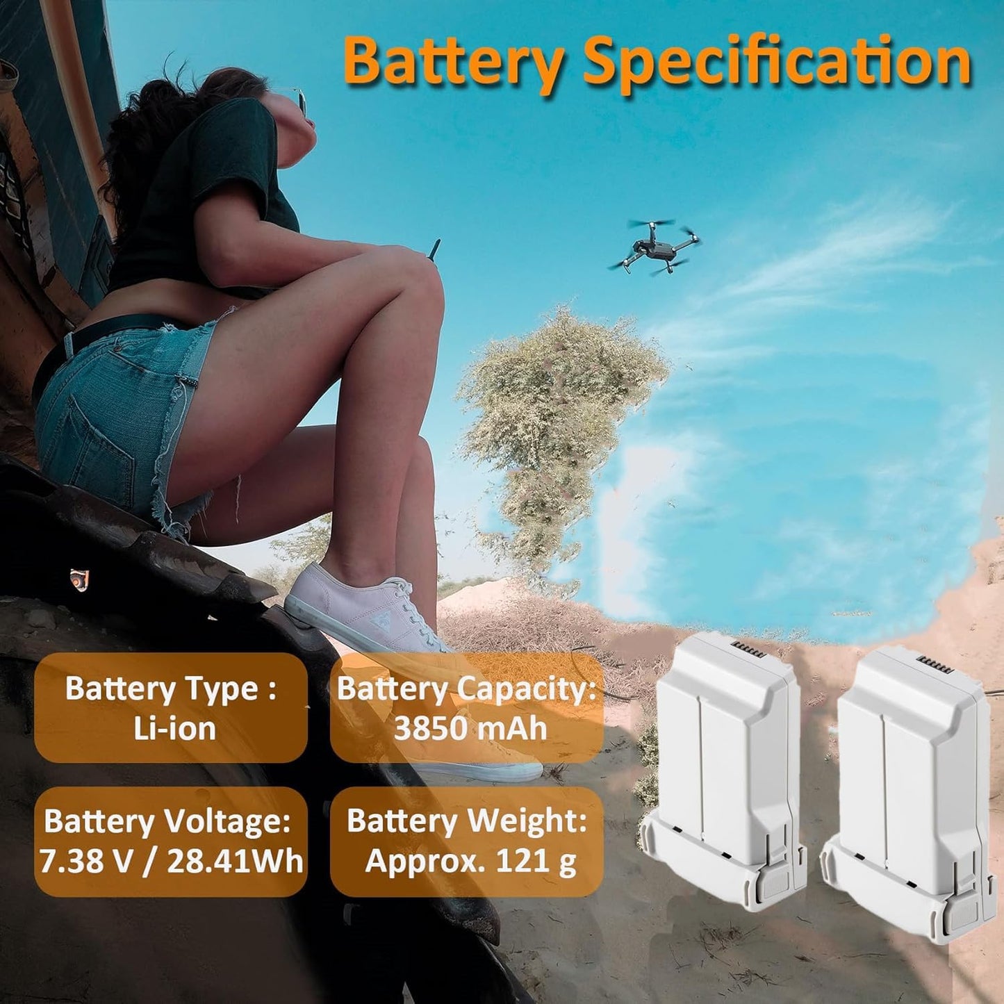 JHTC Intelligent Flight Mini 3 Battery Plus 2-Pack 3850mAh Replace for Mini 3/Mini 3 Pro Battery Compatible with Mini 3 / Mini 3 Pro Drone
