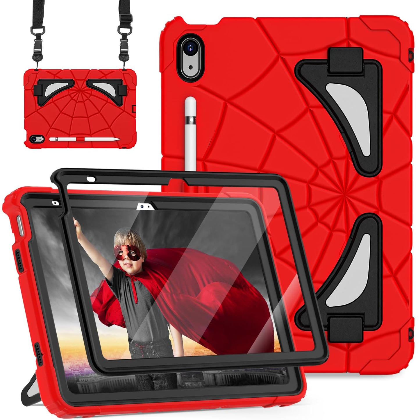 Nitupai Case for iPad 10th Generation Case for Kids iPad Case 10th Generation 10.9 Inch 10th Gen Case Pen Holder Screen Protector Kids Boys Cover iPad 10th Generation Thickned Cornor, Red Black