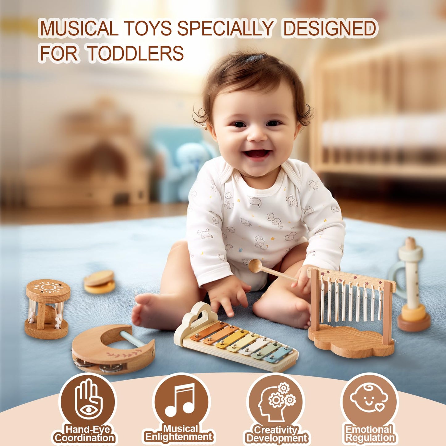 Smartwo Baby Montessori Musical Instruments,Wooden Percussion Xylophone Musical Toys for Toddlers,Sensory Toys for Kids Preschool Educational,Birthday Gift