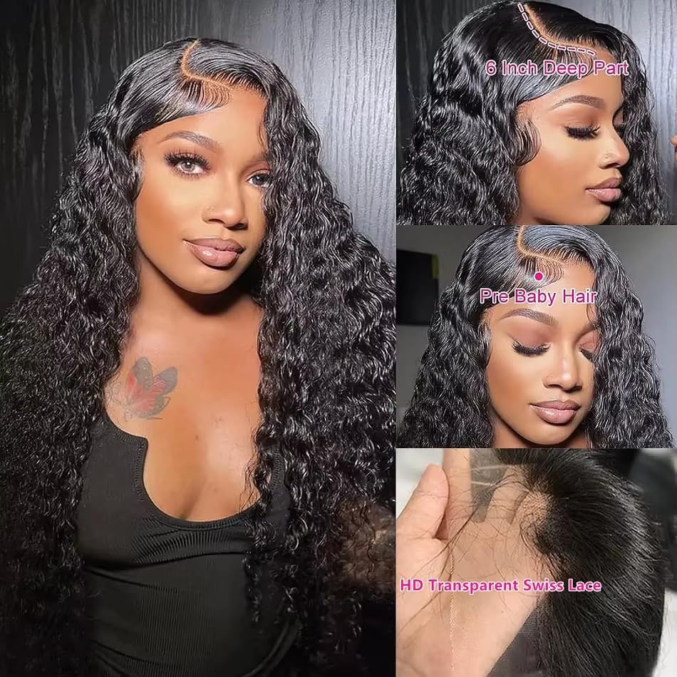 DaXunDi Deep Wave Lace Front Wigs Human Hair 13x6 Curly Wig Human Hair 200% Density Wet and Wavy HD Lace Front Wigs Human Hair Pre Plucked Deep Wave Wig for Women with Baby Hair (22 Inch)