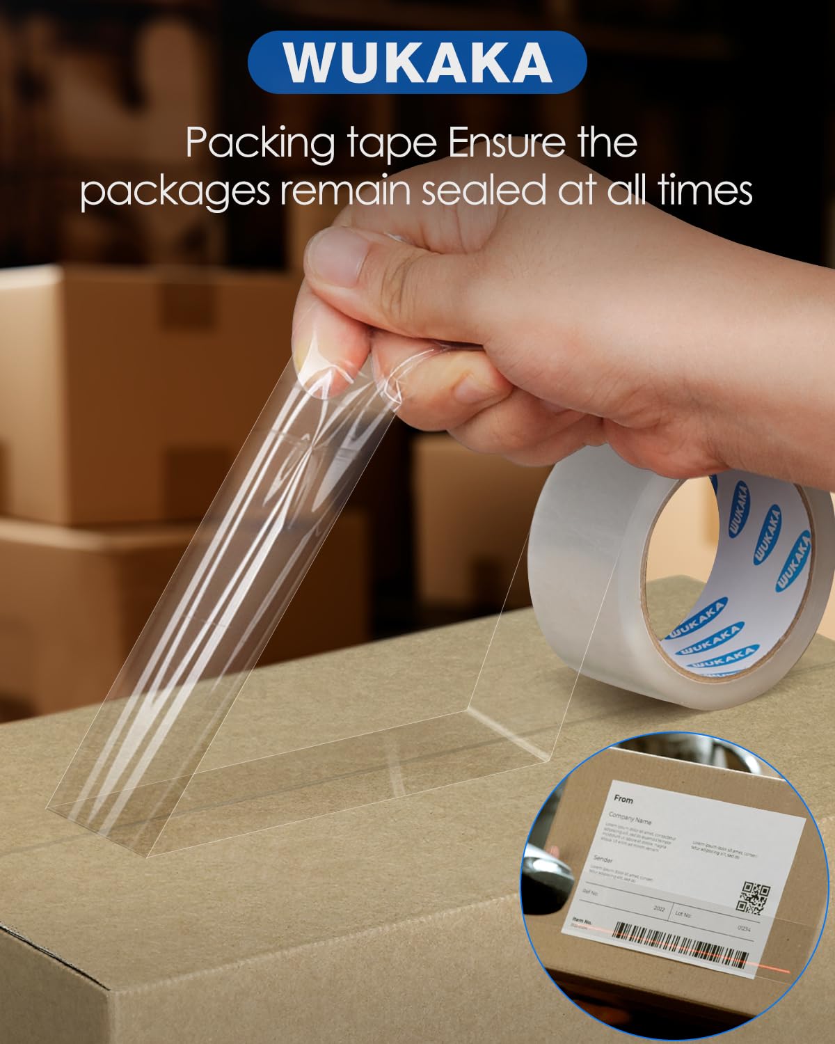 WUKAKA Packing Tape, 36 Rolls Clear Packing Tape 2 Inches Wide, 65 Yards Per Roll, for Shipping Packaging Moving Sealing