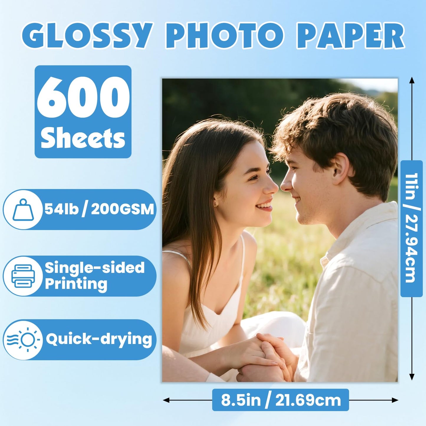 600 Sheets Glossy Photo Paper, 8.5in x 11in Inkjet Photo Printer Paper, Picture Paper for Photos, Calendars, Brochures, Cards, Menus(200gsm / 54lb)