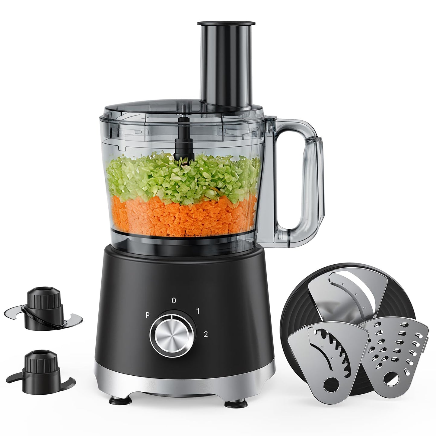 NEWBULIG 10.5 Cups Food Processor, Versatile Food processors with 5 Blades, 600W Powerful Meat Grinder for Slicing, Shredding, Chopping, Kneading, Dishwasher Safe, for Meat, Vegetables, Fruit, Dough