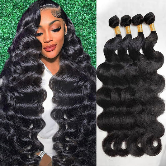 ZGGTL Body Wave Bundles Human Hair 18 20 22 24Inch 4 Bundles 12A Natural Black Bundles Human Hair 100% Brazilian Hair Bundles Quick Double Weft Weave Bundles Human Hair Extensions