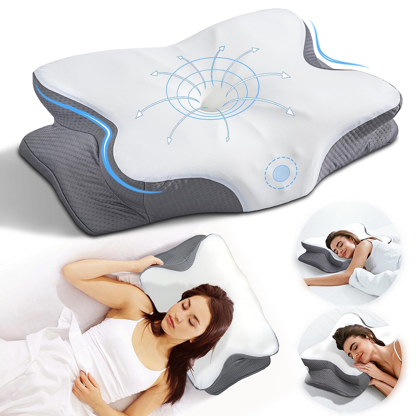Cervical Neck Pillow for Pain Relief, Ergonomic Memory Foam Pillows for Sleeping, Neck Support Pillows for Sleeping with Pillowcase, Contour Orthopedic Pillow for Side Back Stomach Sleeper