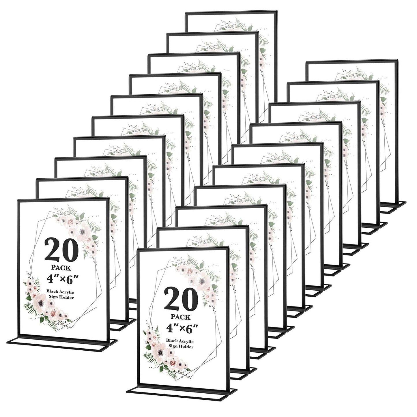 Alffun 20 Pack Acrylic Sign Holders 4x6 Inch, Double Sided Vertical Stand Clear Picture Frames, Wedding Table Numbers Frames for Party, Restaurant Signs and Office Photos