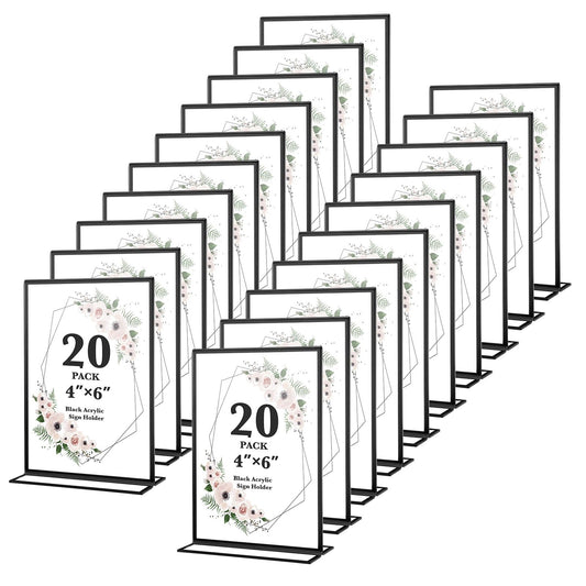 Alffun 20 Pack Acrylic Sign Holders 4x6 Inch, Double Sided Vertical Stand Clear Picture Frames, Wedding Table Numbers Frames for Party, Restaurant Signs and Office Photos