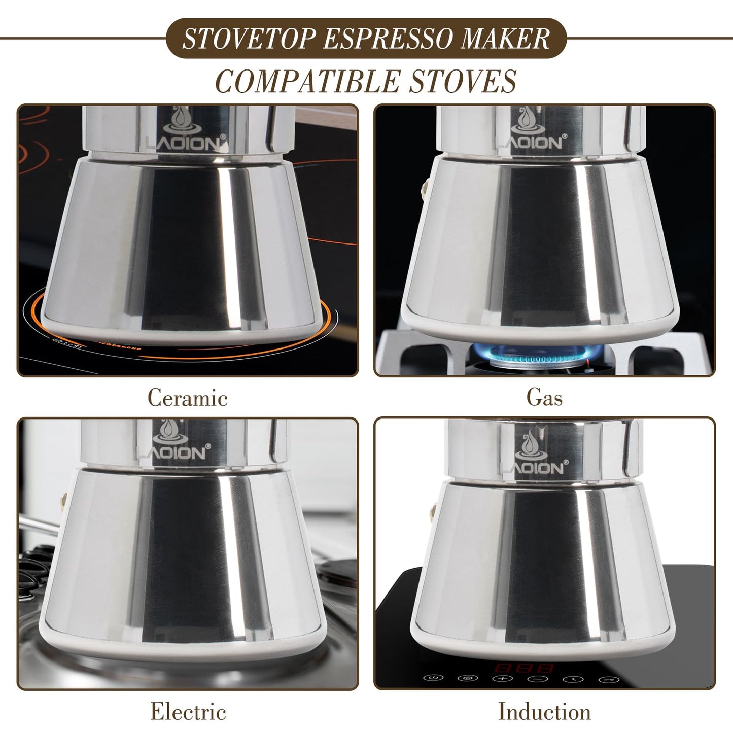 LAOION Stovetop Espresso Maker, 9Cup 360ml Moka Pot, Crystal Glass-top & Stainless Steel Coffee Maker Mocha Pot, Greca De Cafe, Cuban and Italian Coffee Maker for Cafetera Cubana