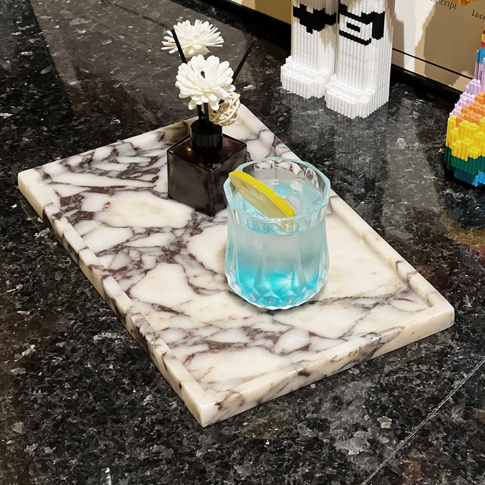 Real Luxurious Natural Marble Vanity Tray Genuine Marble/Stone Storage Tray for Home Decor Bathroom/Kitchen/Vanity/Dresser Non-Resin/Non-Ceramic