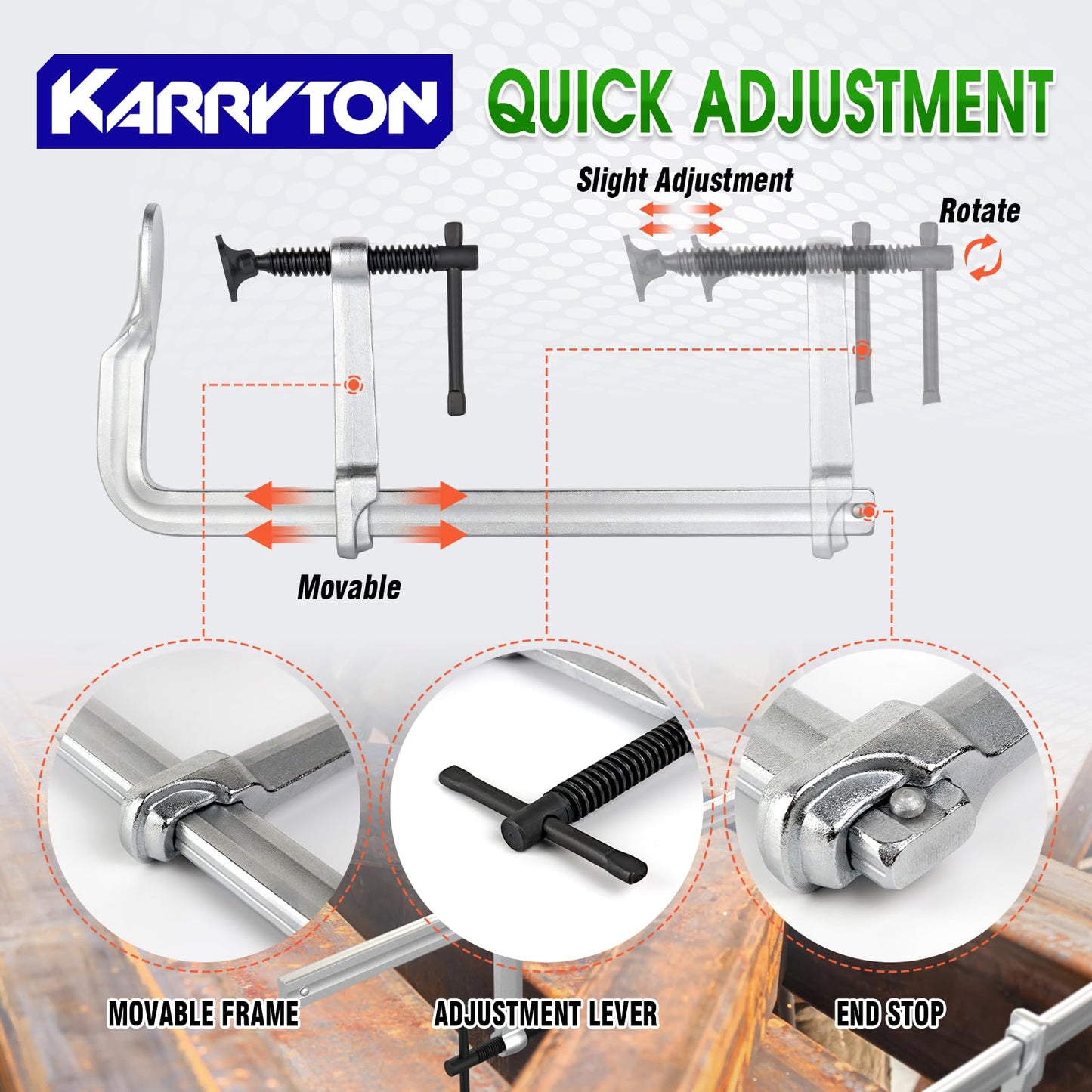 KARRYTON 4-Pack Heavy Duty 12"(300x120mm) F-Clamp w/ 4-3/4" Throat Depth, Bar Size 1"x15/32", 1400LB Clamping Force, Drop Forged Steel Bar Clamps for Wood, Metal, Pipe, Welding and DIY Projects