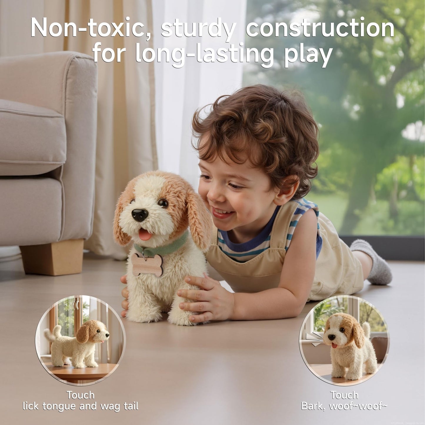 OR OR TU Walking Barking Toy Dog with Remote Control Leash, Plush Puppy Electronic Interactive Toys for Kids, Shake Tail,Pretend Dress Up Realistic Stuffed Animal Dog Age 3 4 5 6+ Years Old Best Gift
