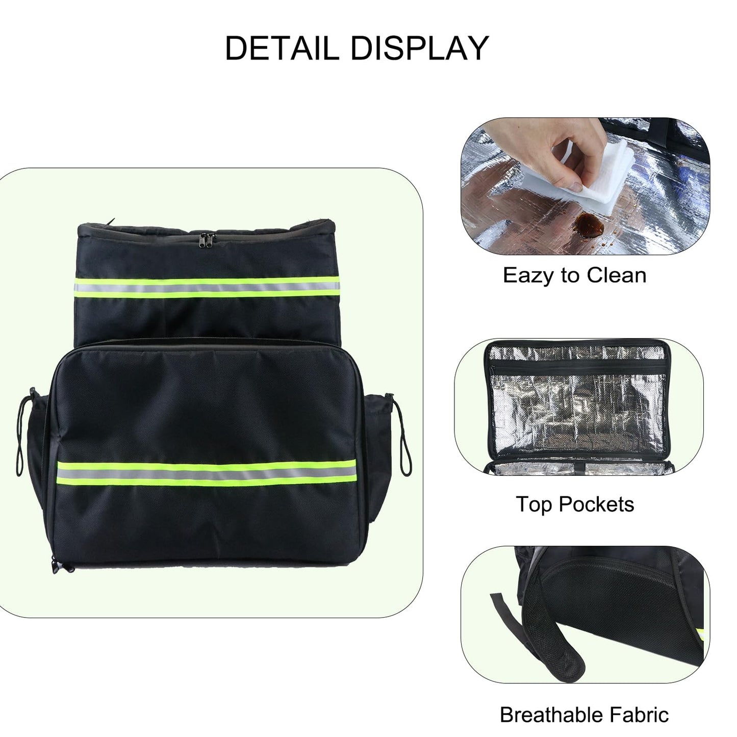 MEODOASSY Extral Large Food Delivery Backpack,17"x17"x16" Insulated Pizza Delivery Backpack fits 14'' 16'' Pizzas, Motorcycle Food Delivery Bag for Bike with 4 Pockets for Uber Eats, Doordash