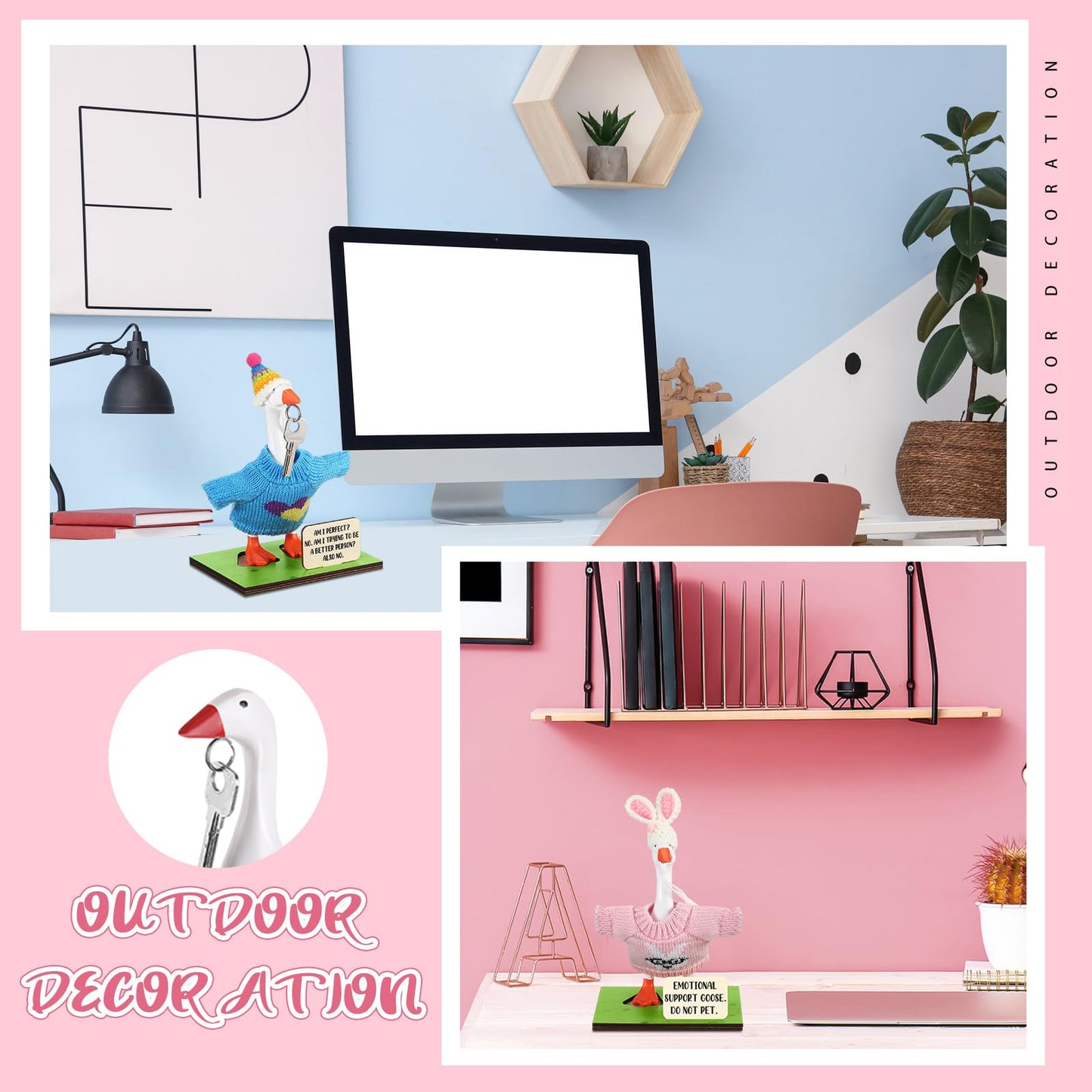 RattanView 23 Pcs Magnetic Resin Goose Statue Goose Outfits with Mini Knitted Outfit Writable Interchangeable Sign Chalk for Valentine Day Gift New Apartment House Warming Office Table Desk Home Decor